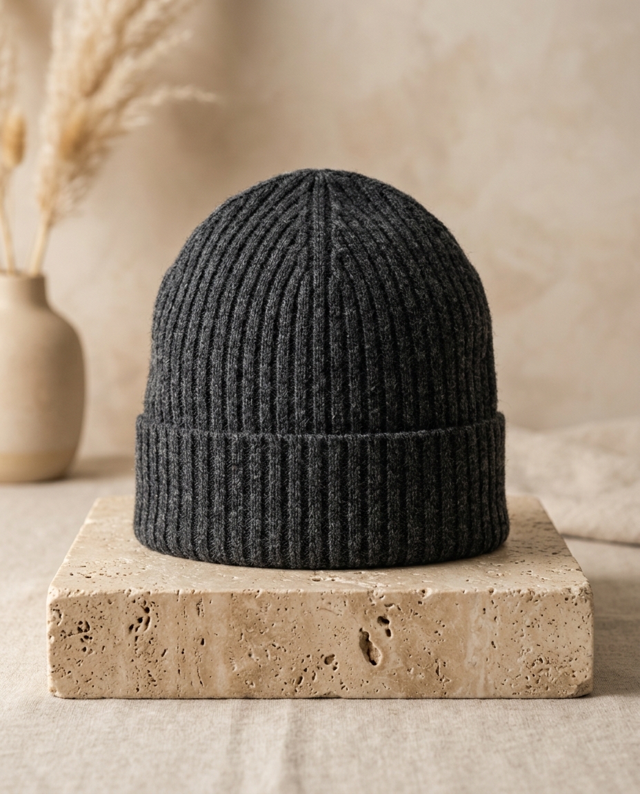 The Cashmere Ribbed Beanie